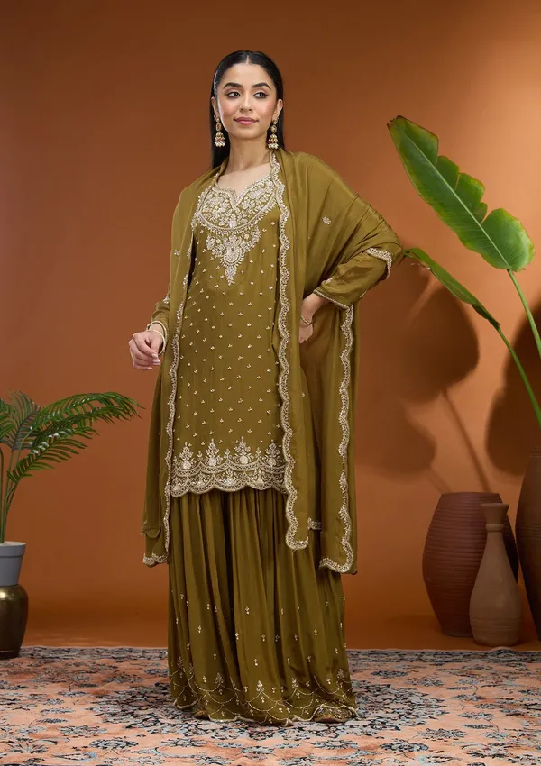 Mehandi_Green_Sequins_Soft_Raw_Silk_Readymade_Salwar_Suit