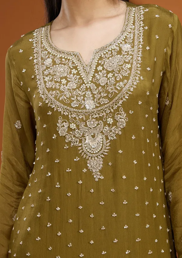 Mehandi_Green_Sequins_Soft_Raw_Silk_Readymade_Salwar_Suit