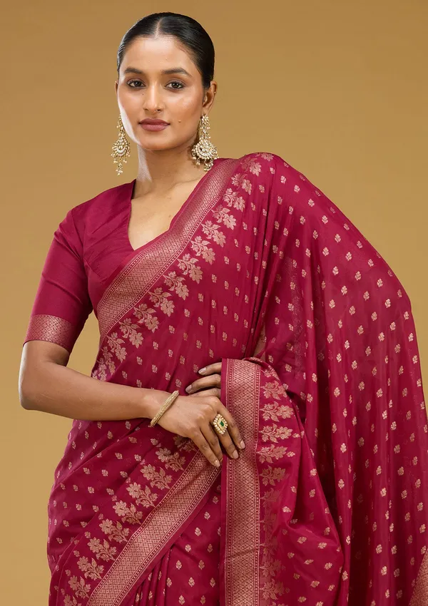 Wine_Zariwork_Gold_Silk_Silk_Saree