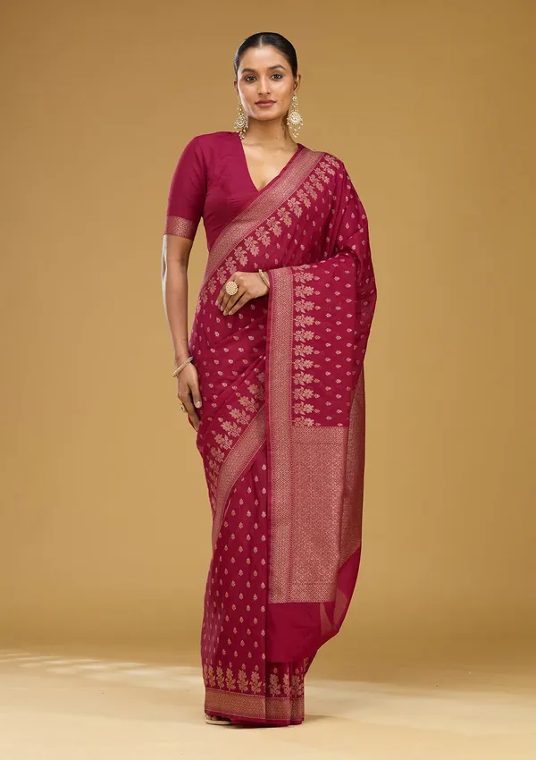 Wine_Zariwork_Gold_Silk_Silk_Saree