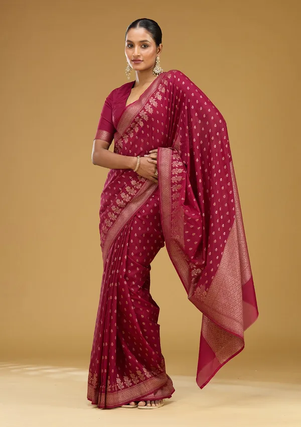 Wine_Zariwork_Gold_Silk_Silk_Saree