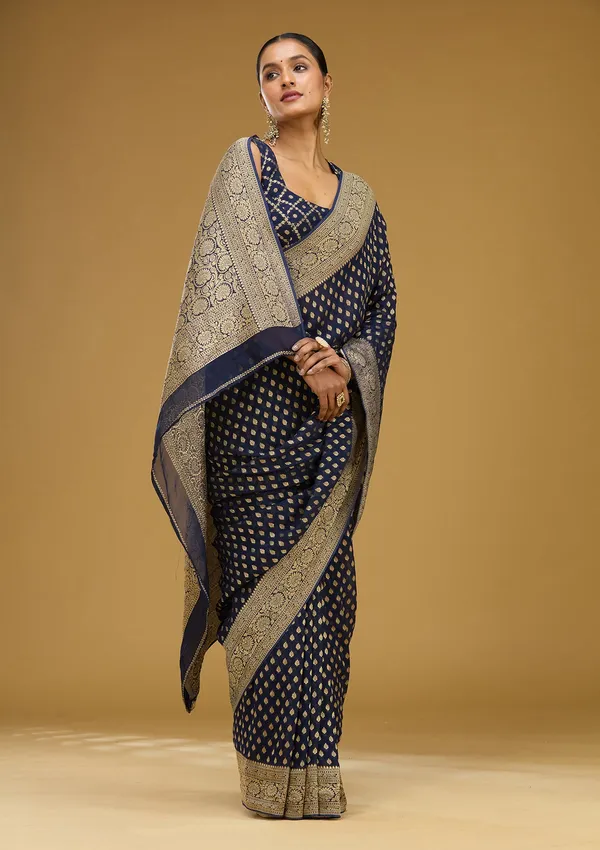 Navy_Blue_Zariwork_Georgette_Silk_Saree