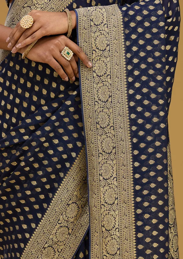 Navy_Blue_Zariwork_Georgette_Silk_Saree