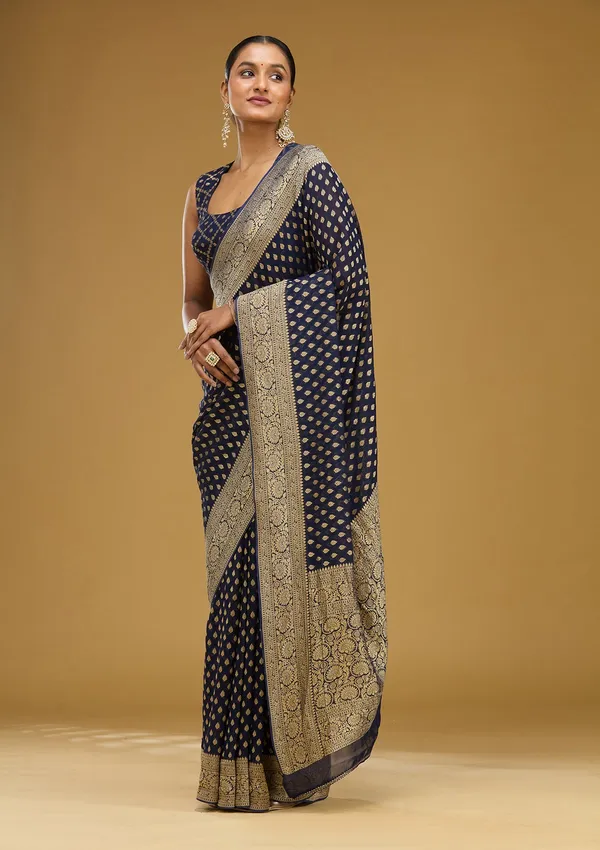 Navy_Blue_Zariwork_Georgette_Silk_Saree