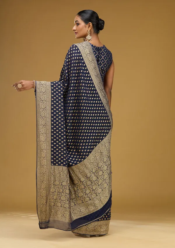 Navy_Blue_Zariwork_Georgette_Silk_Saree