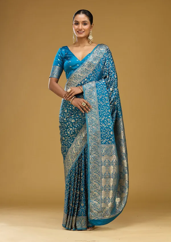 Turquoise_Blue_Zariwork_Gold_Art_Silk_Silk_Saree