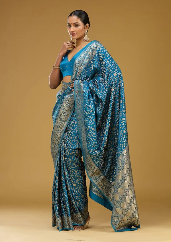 Turquoise_Blue_Zariwork_Gold_Art_Silk_Silk_Saree