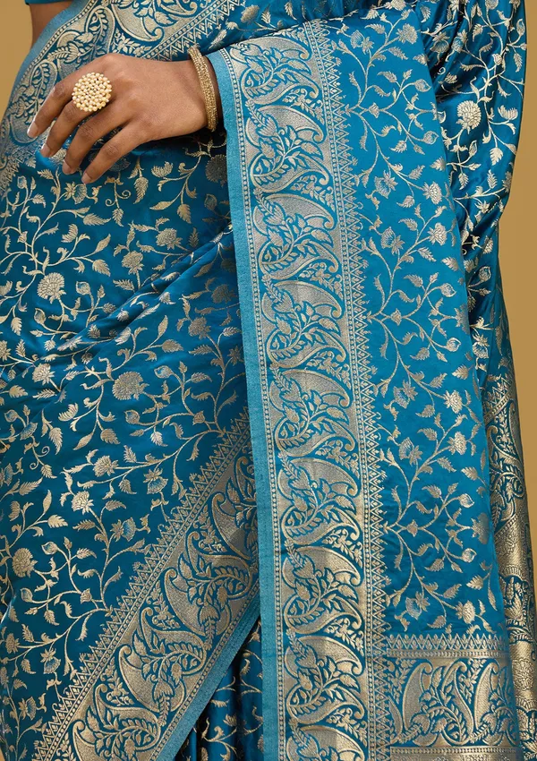 Turquoise_Blue_Zariwork_Gold_Art_Silk_Silk_Saree