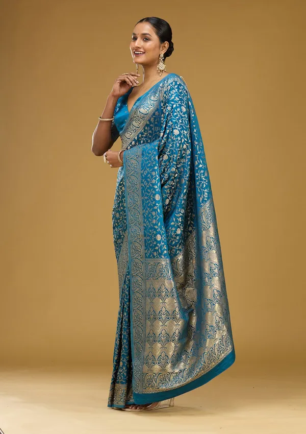 Turquoise_Blue_Zariwork_Gold_Art_Silk_Silk_Saree