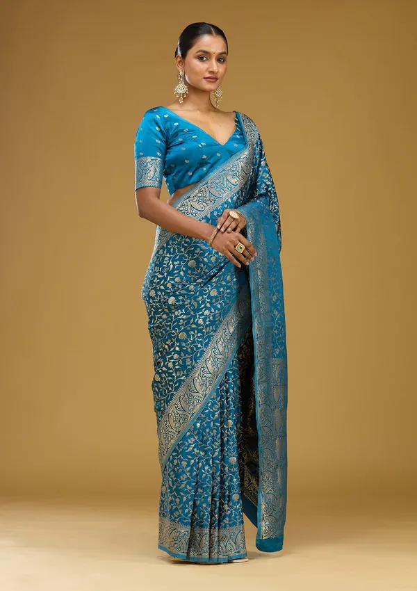 Turquoise_Blue_Zariwork_Gold_Art_Silk_Silk_Saree
