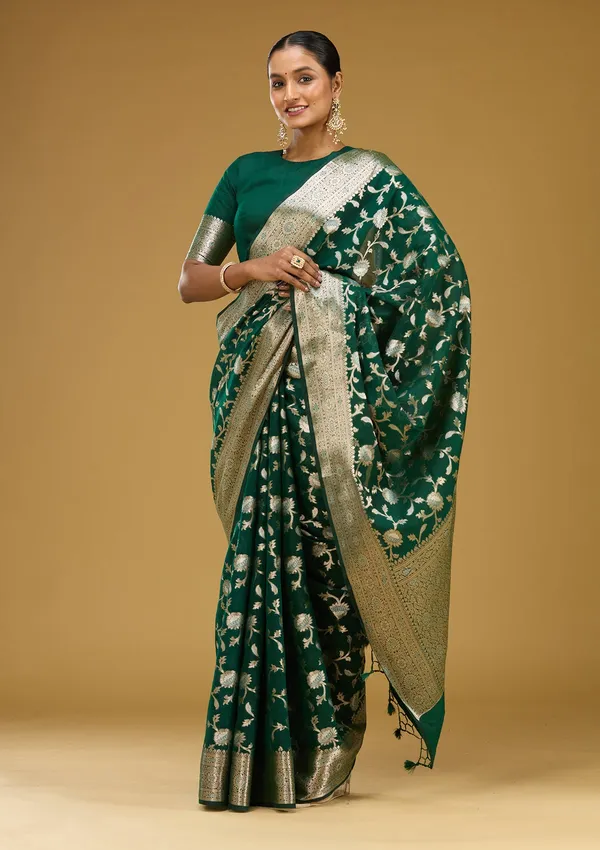 Bottle_Green_Zariwork_Art_Silk_Silk_Saree