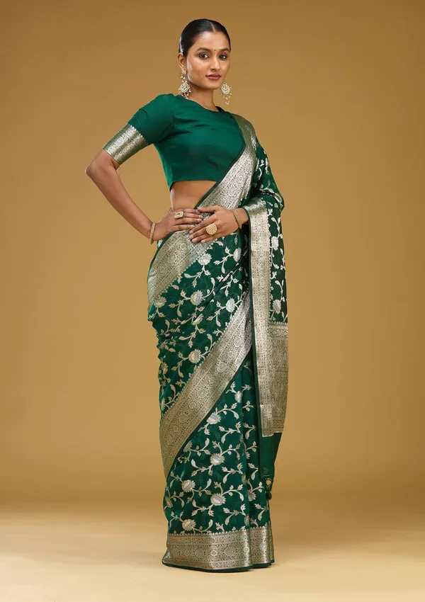 Bottle_Green_Zariwork_Art_Silk_Silk_Saree