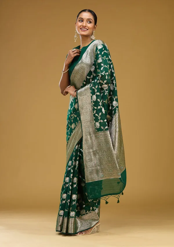 Bottle_Green_Zariwork_Art_Silk_Silk_Saree