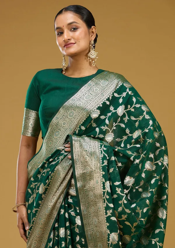 Bottle_Green_Zariwork_Art_Silk_Silk_Saree