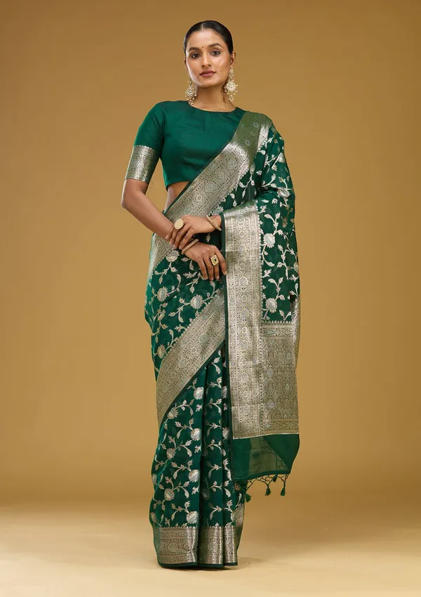 Bottle_Green_Zariwork_Art_Silk_Silk_Saree