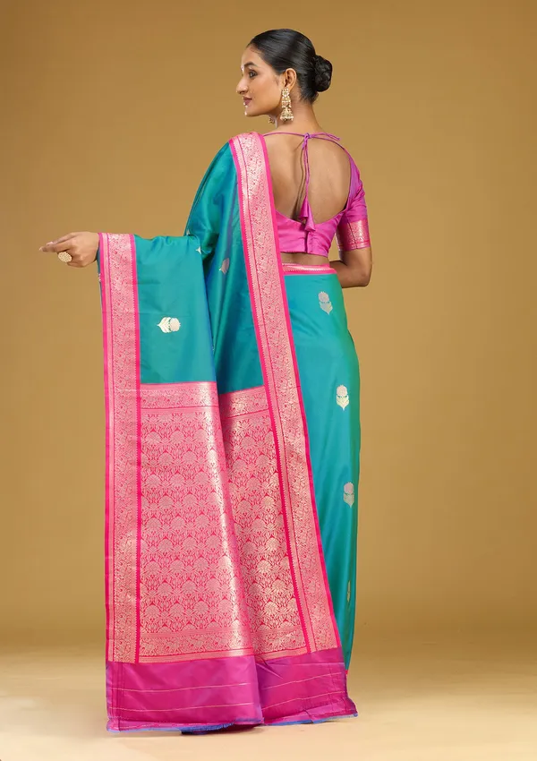 Peacock_Blue_Zariwork_Gold_Silk_Silk_Saree