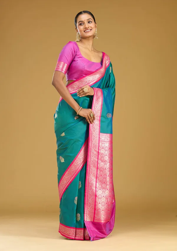 Peacock_Blue_Zariwork_Gold_Silk_Silk_Saree