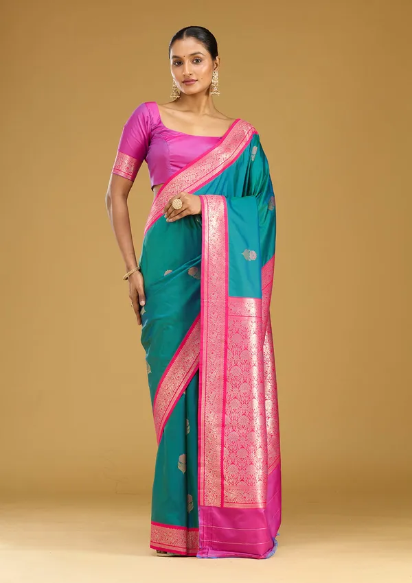 Peacock_Blue_Zariwork_Gold_Silk_Silk_Saree