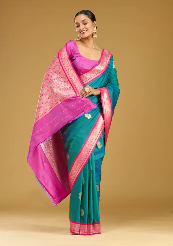 Peacock_Blue_Zariwork_Gold_Silk_Silk_Saree