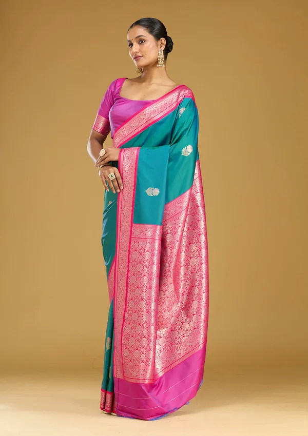 Peacock_Blue_Zariwork_Gold_Silk_Silk_Saree