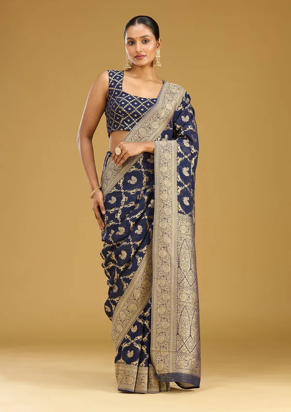 Navy_Blue_Zariwork_Satin_Silk_Saree