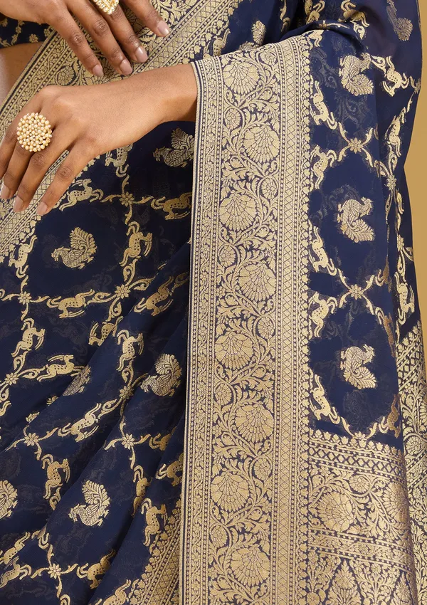 Navy_Blue_Zariwork_Satin_Silk_Saree