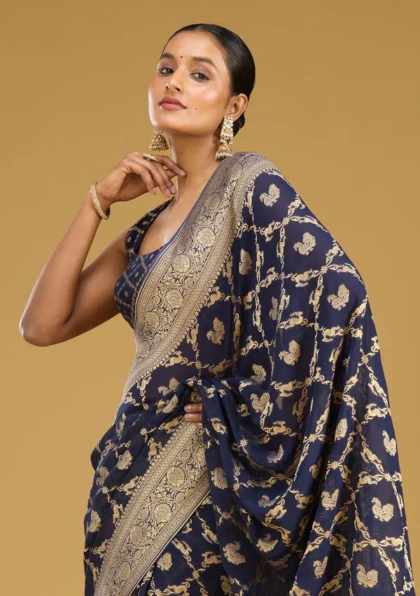 Navy_Blue_Zariwork_Satin_Silk_Saree