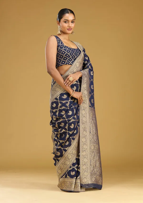 Navy_Blue_Zariwork_Satin_Silk_Saree