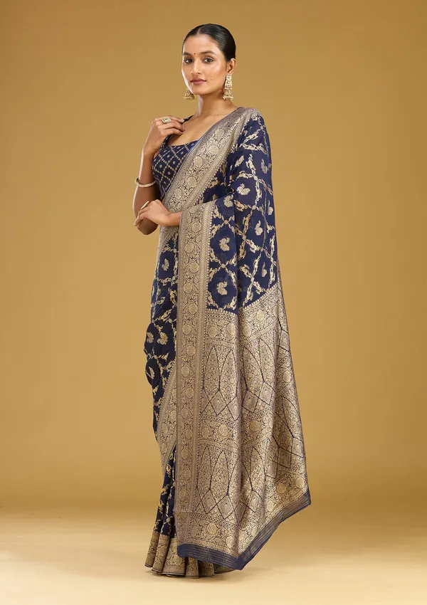 Navy_Blue_Zariwork_Satin_Silk_Saree