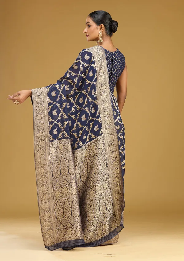 Navy_Blue_Zariwork_Satin_Silk_Saree