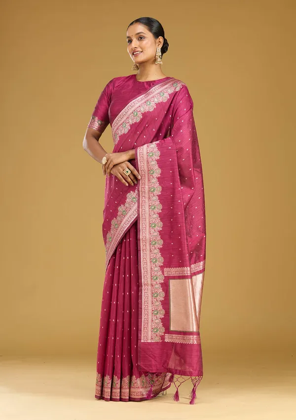 Wine_Zariwork_Gold_Art_Silk_Silk_Saree
