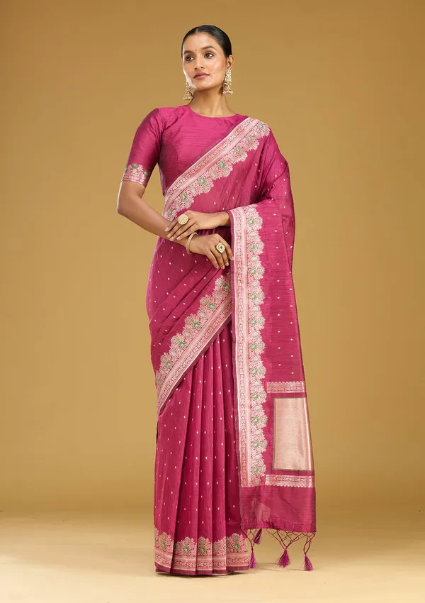 Wine_Zariwork_Gold_Art_Silk_Silk_Saree