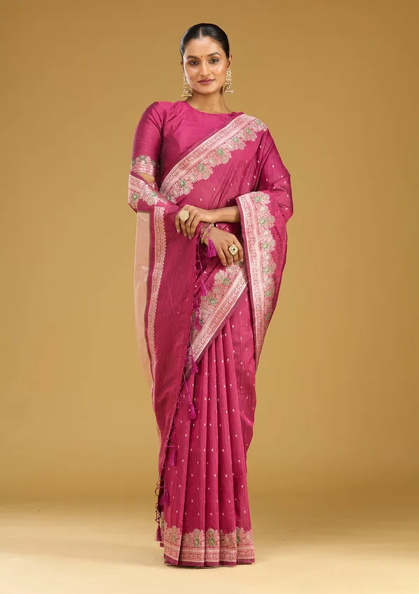 Wine_Zariwork_Gold_Art_Silk_Silk_Saree