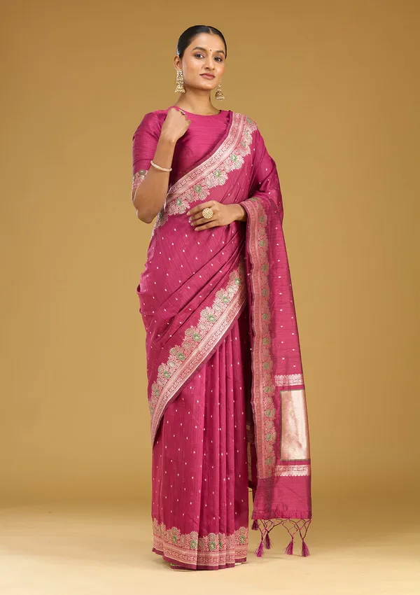 Wine_Zariwork_Gold_Art_Silk_Silk_Saree