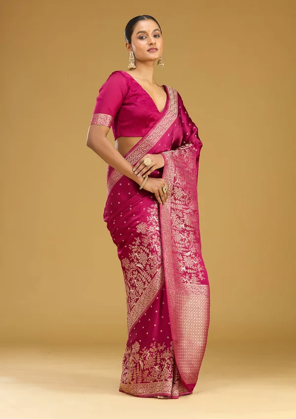 Wine_Zariwork_Gold_Semi_Crepe_Silk_Saree