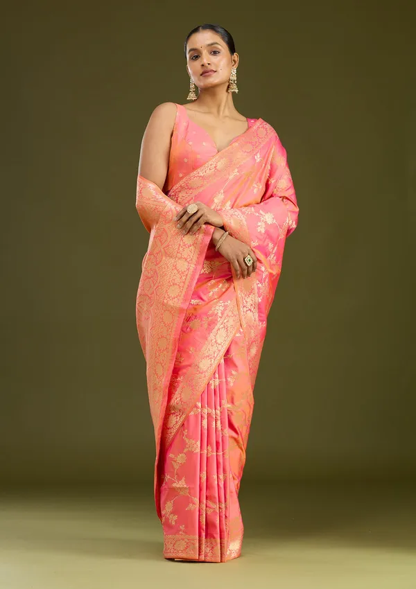 Peach_Zariwork_Gold_Art_Silk_Silk_Saree