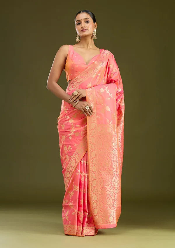 Peach_Zariwork_Gold_Art_Silk_Silk_Saree