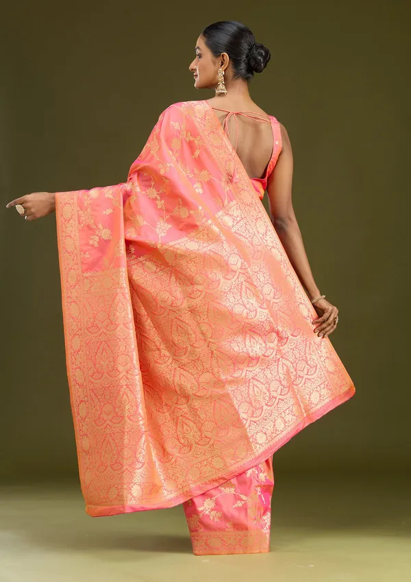 Peach_Zariwork_Gold_Art_Silk_Silk_Saree