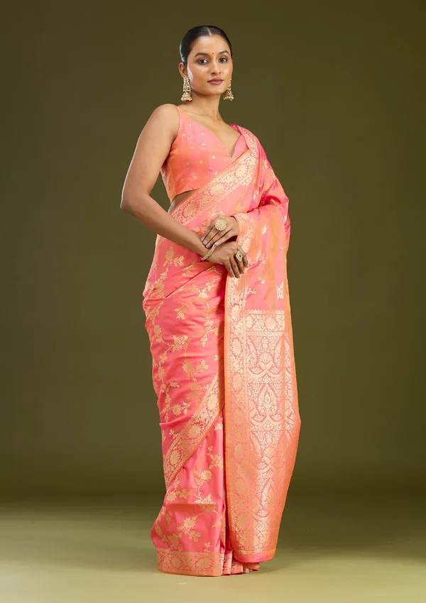 Peach_Zariwork_Gold_Art_Silk_Silk_Saree