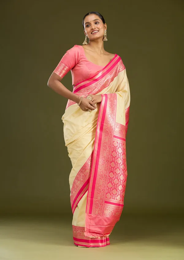 Cream_Zariwork_Gold_Silk_Silk_Saree