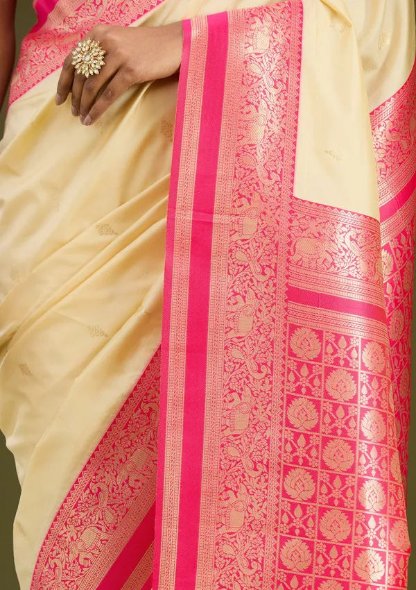 Cream_Zariwork_Gold_Silk_Silk_Saree