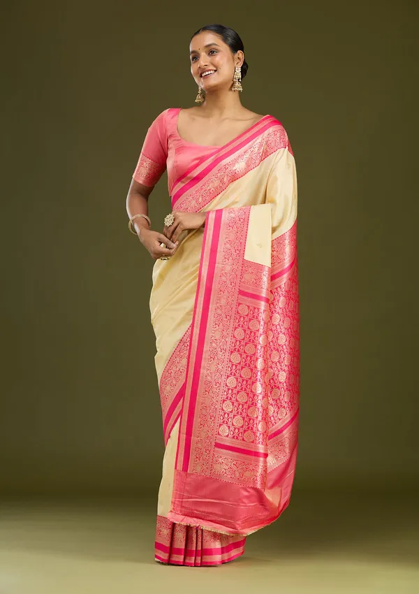 Cream_Zariwork_Gold_Silk_Silk_Saree