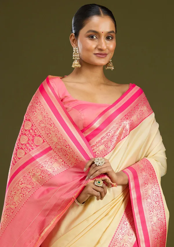 Cream_Zariwork_Gold_Silk_Silk_Saree