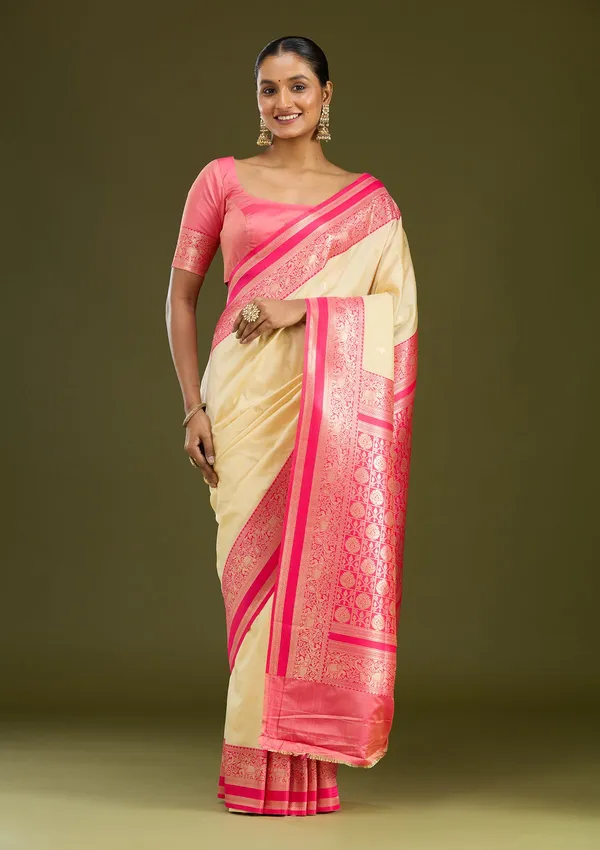 Cream_Zariwork_Gold_Silk_Silk_Saree