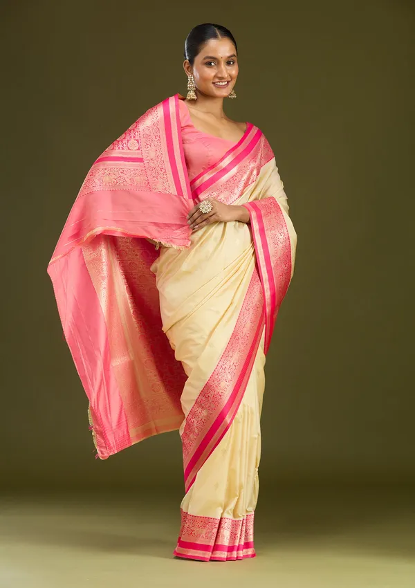 Cream_Zariwork_Gold_Silk_Silk_Saree