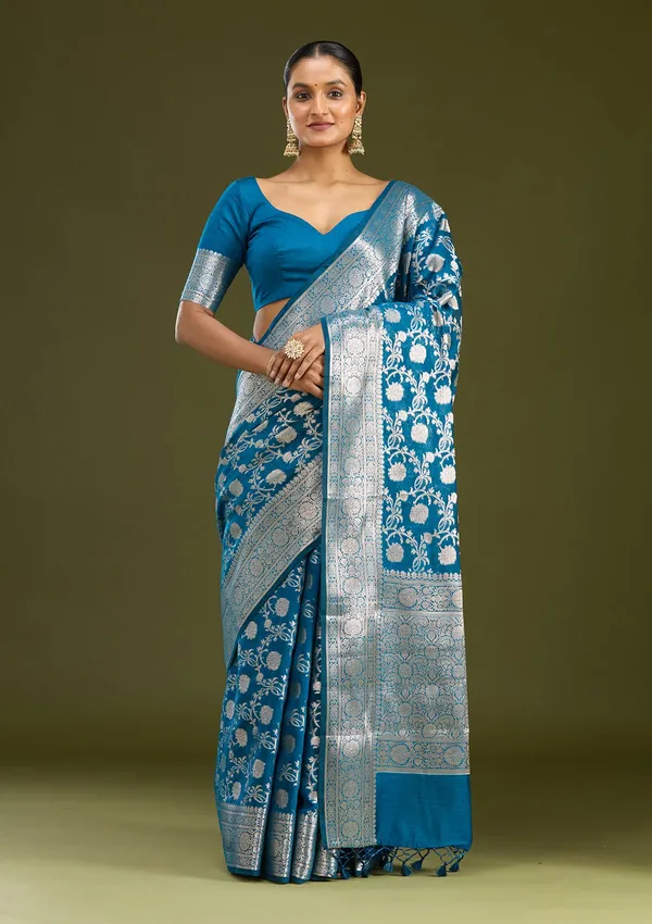 Peacock_Blue_Zariwork_Cotton_Silk_Saree