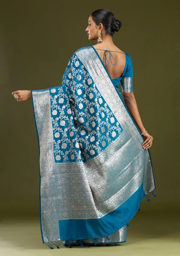 Peacock_Blue_Zariwork_Cotton_Silk_Saree