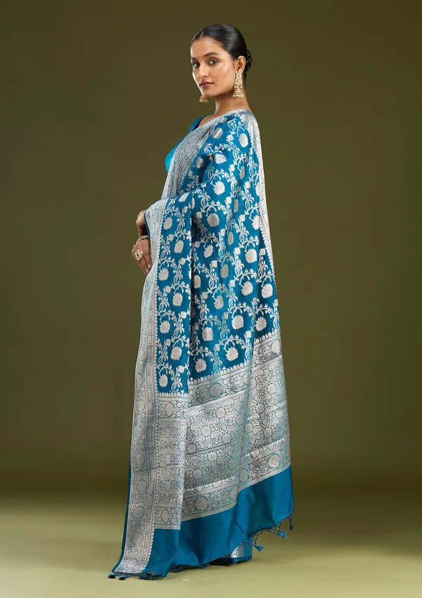 Peacock_Blue_Zariwork_Cotton_Silk_Saree