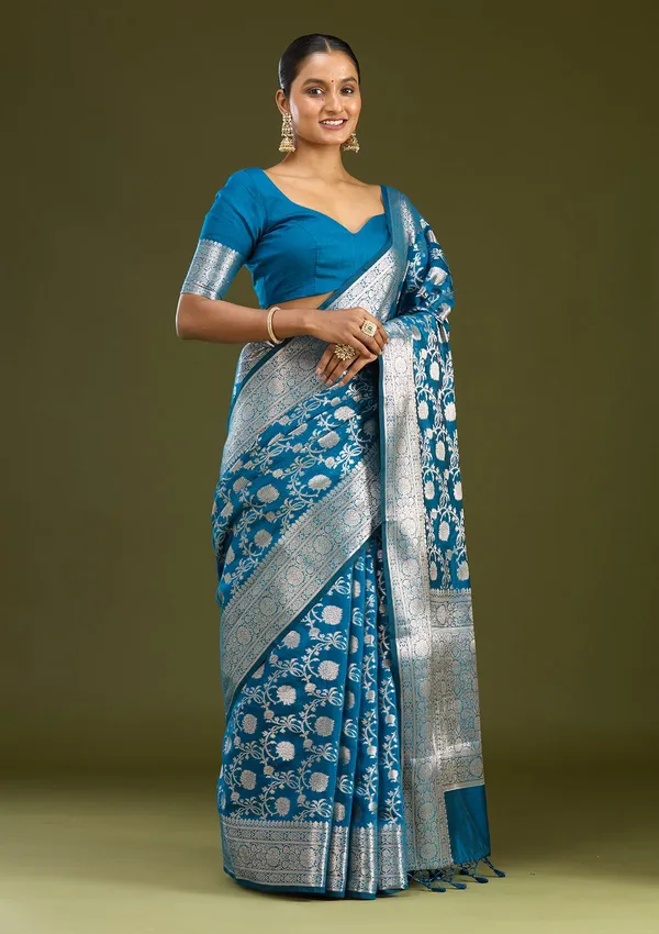 Peacock_Blue_Zariwork_Cotton_Silk_Saree