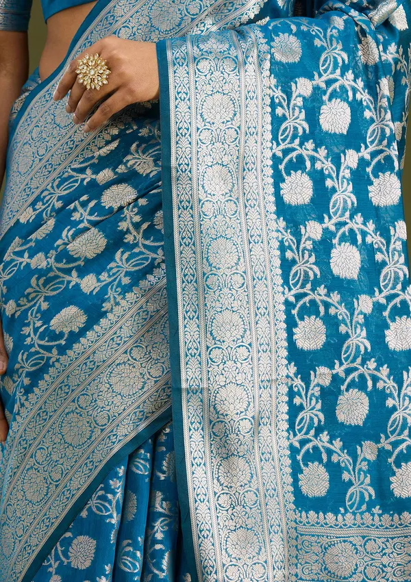 Peacock_Blue_Zariwork_Cotton_Silk_Saree